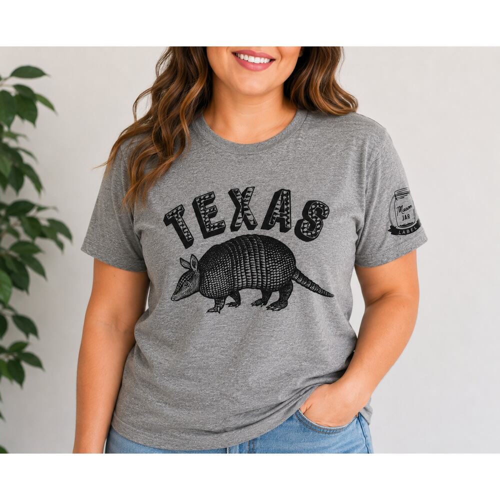 Mason Jar Label Texas Armadillo Graphic Tee Size Small NWOT